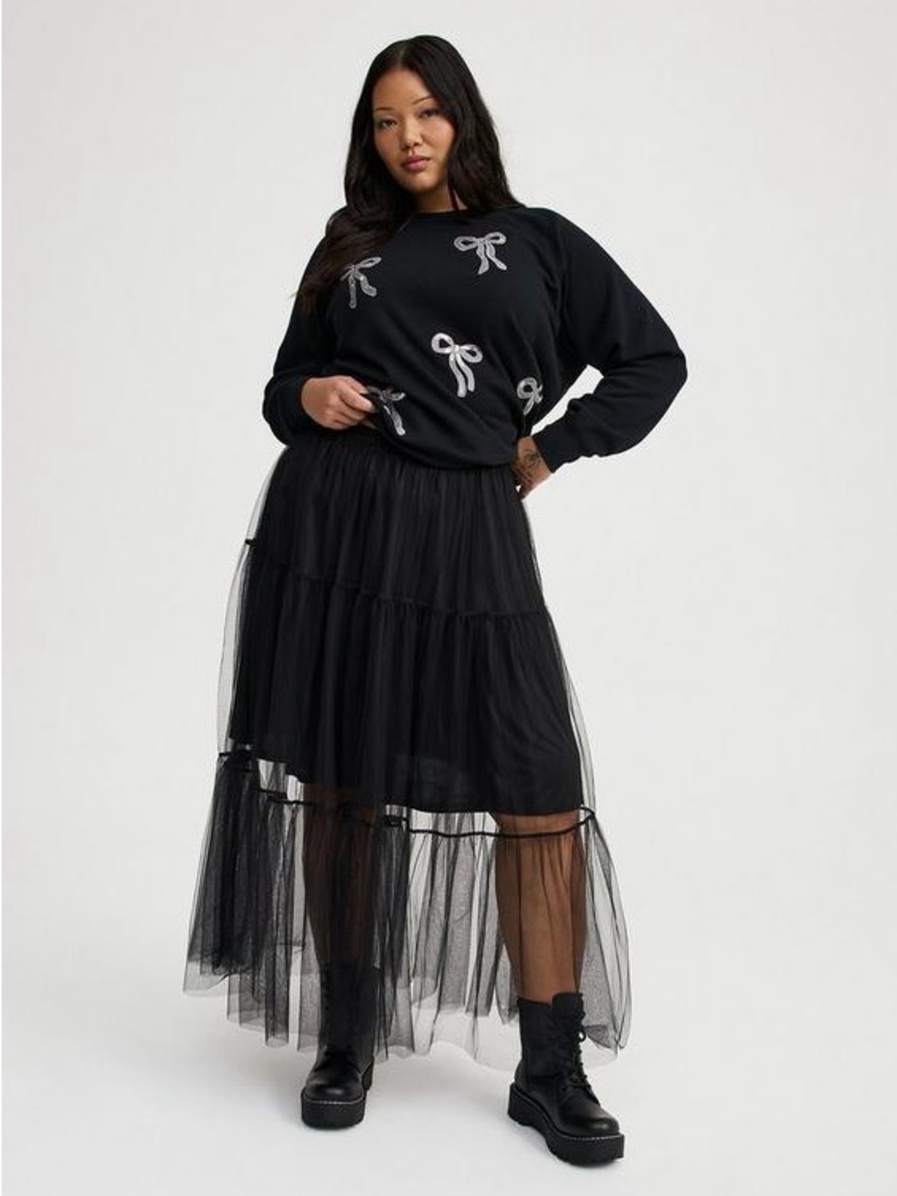 NWOT Torrid Tiered Tulle Maxi Skirt Black Goth Punk